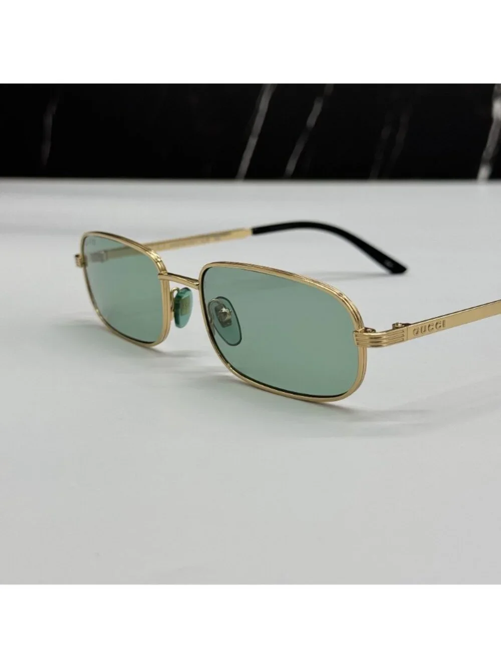 New Gucci GG1457S 005 Gold Green Square Sunglasses